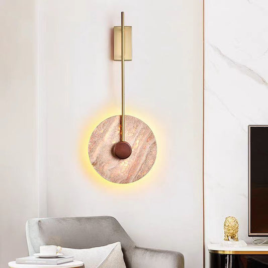 Japanese Circle Yellow Travertine Iron LED Wall Sconce Lamp