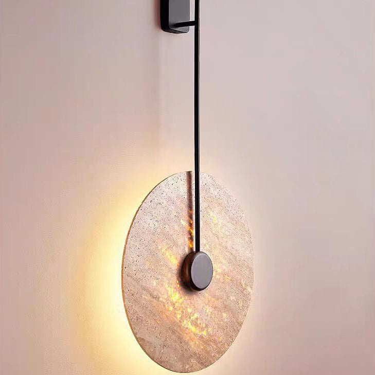 Japanese Circle Yellow Travertine Iron LED Wall Sconce Lamp