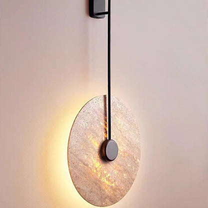 Japanese Circle Yellow Travertine Iron LED Wall Sconce Lamp
