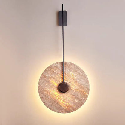 Japanese Circle Yellow Travertine Iron LED Wall Sconce Lamp