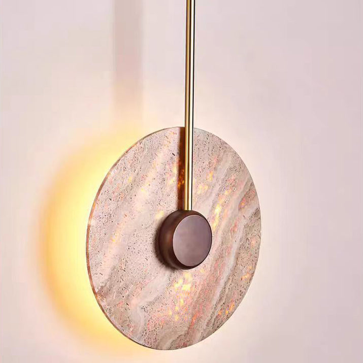 Japanese Circle Yellow Travertine Iron LED Wall Sconce Lamp