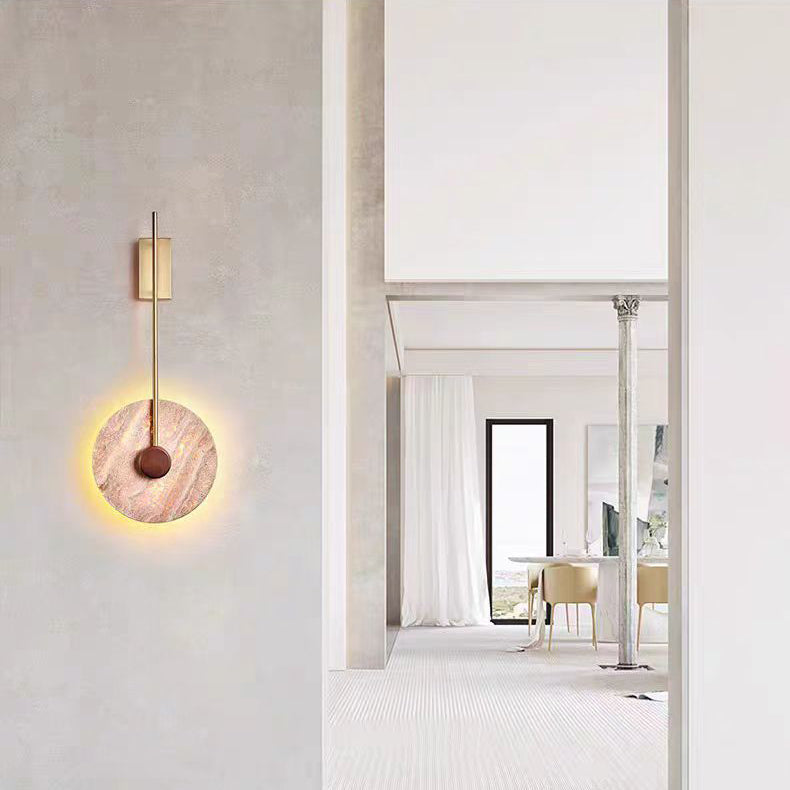 Japanese Circle Yellow Travertine Iron LED Wall Sconce Lamp