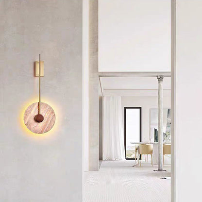 Japanese Circle Yellow Travertine Iron LED Wall Sconce Lamp
