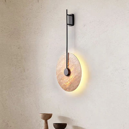 Japanese Circle Yellow Travertine Iron LED Wall Sconce Lamp