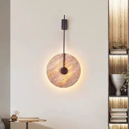 Japanese Circle Yellow Travertine Iron LED Wall Sconce Lamp