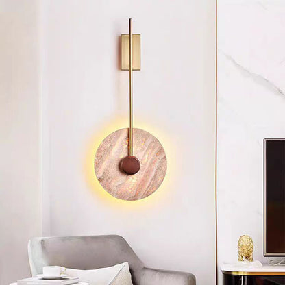 Japanese Circle Yellow Travertine Iron LED Wall Sconce Lamp