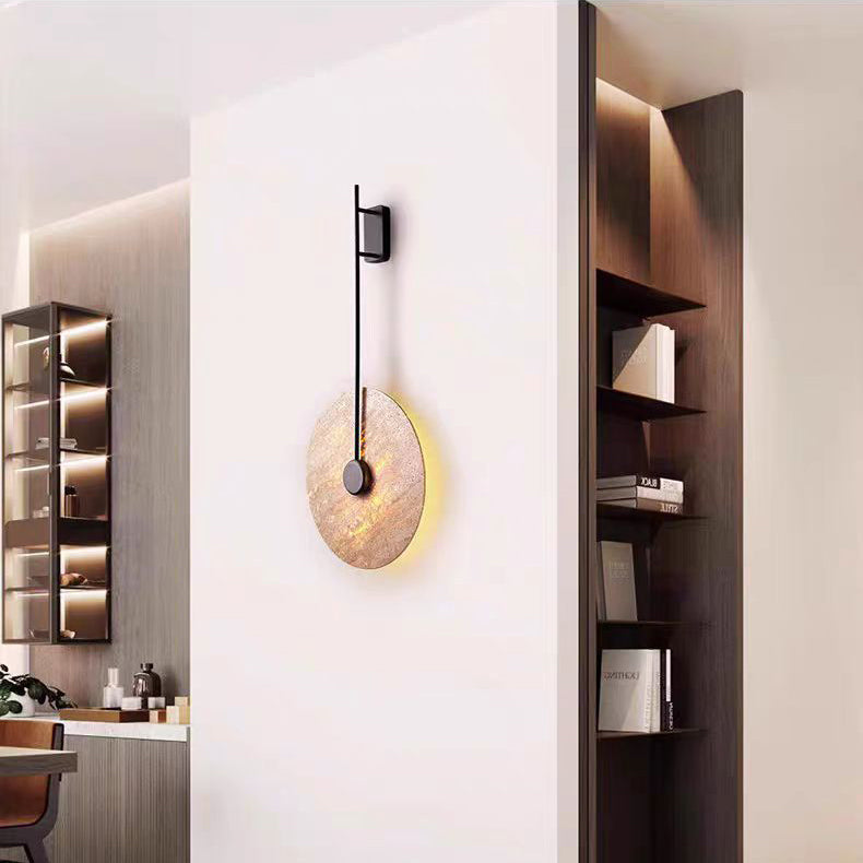 Japanese Circle Yellow Travertine Iron LED Wall Sconce Lamp