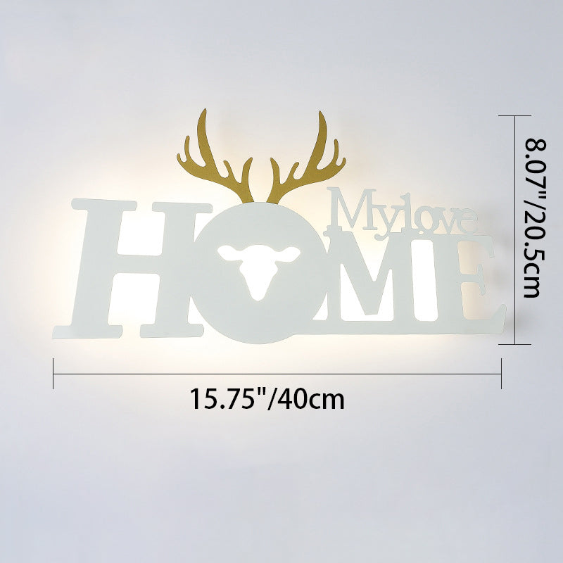 Letters Antler Decoration Iron Acrylic LED Wall Sconce Lamp