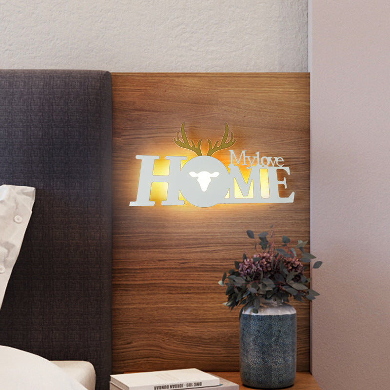 Letters Antler Decoration Iron Acrylic LED Wall Sconce Lamp