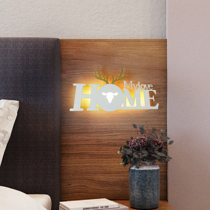 Letters Antler Decoration Iron Acrylic LED Wall Sconce Lamp