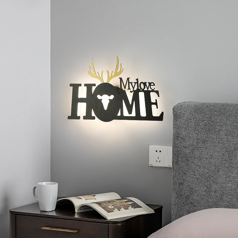 Letters Antler Decoration Iron Acrylic LED Wall Sconce Lamp