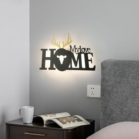 Letters Antler Decoration Iron Acrylic LED Wall Sconce Lamp