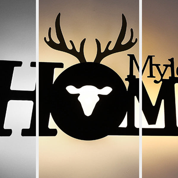 Letters Antler Decoration Iron Acrylic LED Wall Sconce Lamp