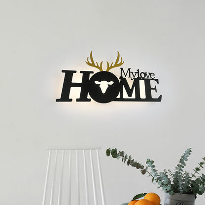 Letters Antler Decoration Iron Acrylic LED Wall Sconce Lamp