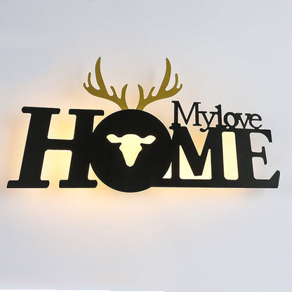 Letters Antler Decoration Iron Acrylic LED Wall Sconce Lamp
