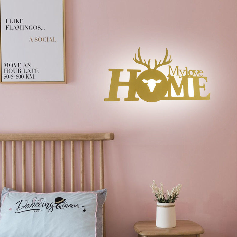 Letters Antler Decoration Iron Acrylic LED Wall Sconce Lamp