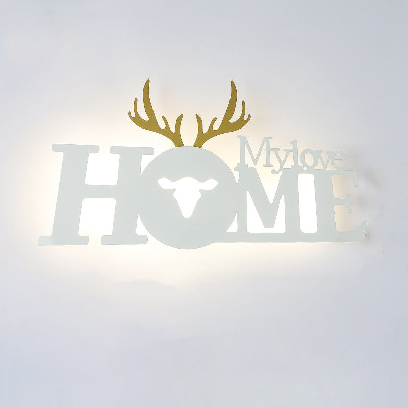Letters Antler Decoration Iron Acrylic LED Wall Sconce Lamp