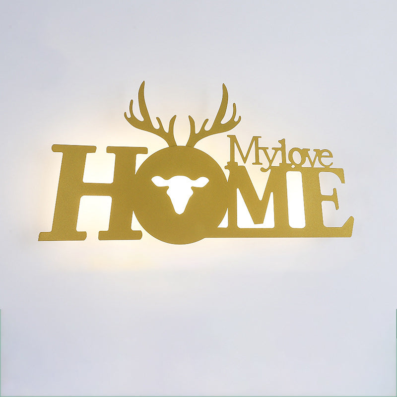 Letters Antler Decoration Iron Acrylic LED Wall Sconce Lamp