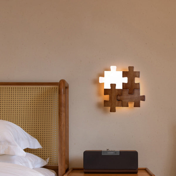Japanese Wood Acrylic Block Puzzle LED Wall Sconce Lamp