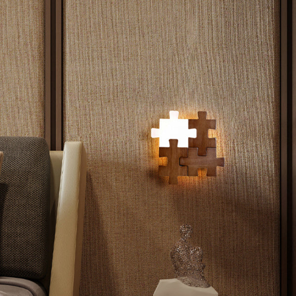 Japanese Wood Acrylic Block Puzzle LED Wall Sconce Lamp