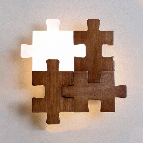 Japanese Wood Acrylic Block Puzzle LED Wall Sconce Lamp