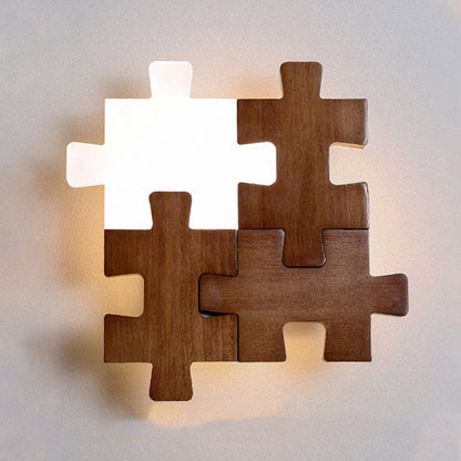 Japanese Wood Acrylic Block Puzzle LED Wall Sconce Lamp