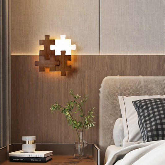 Japanese Wood Acrylic Block Puzzle LED Wall Sconce Lamp