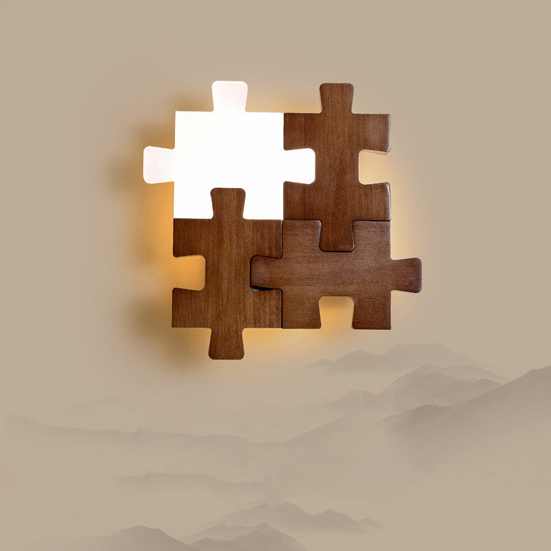 Japanese Wood Acrylic Block Puzzle LED Wall Sconce Lamp