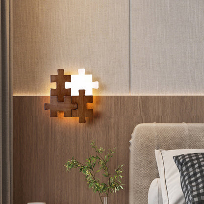 Japanese Wood Acrylic Block Puzzle LED Wall Sconce Lamp