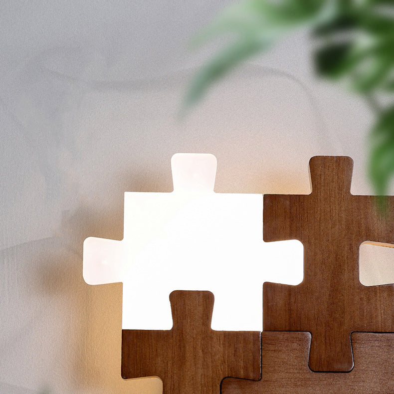 Japanese Wood Acrylic Block Puzzle LED Wall Sconce Lamp