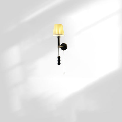 French Fabric Shade Iron Wood 1-Light Wall Sconce Lamp