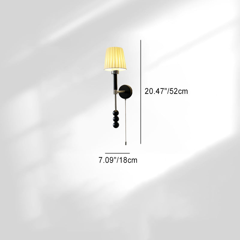 French Fabric Shade Iron Wood 1-Light Wall Sconce Lamp