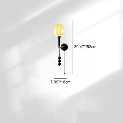 French Fabric Shade Iron Wood 1-Light Wall Sconce Lamp
