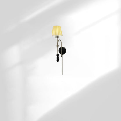 French Fabric Shade Iron Wood 1-Light Wall Sconce Lamp