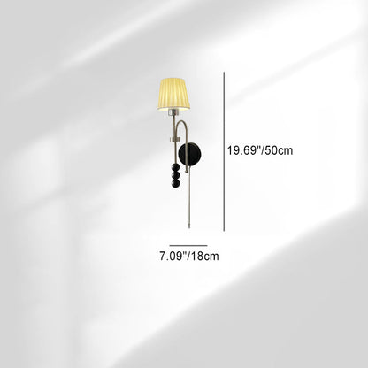 French Fabric Shade Iron Wood 1-Light Wall Sconce Lamp