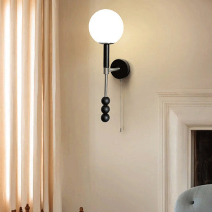 French Fabric Shade Iron Wood 1-Light Wall Sconce Lamp