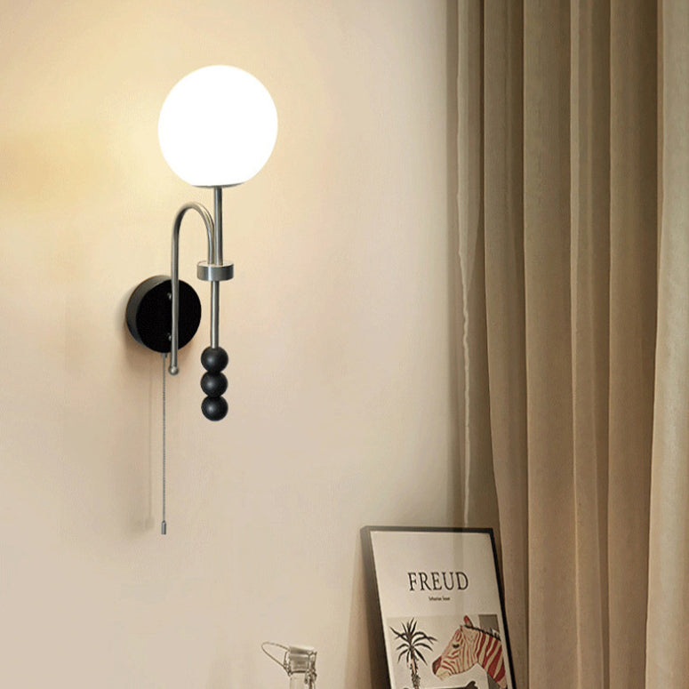 French Fabric Shade Iron Wood 1-Light Wall Sconce Lamp