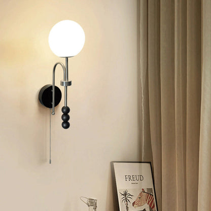 French Fabric Shade Iron Wood 1-Light Wall Sconce Lamp