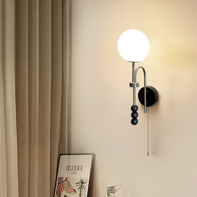 French Fabric Shade Iron Wood 1-Light Wall Sconce Lamp