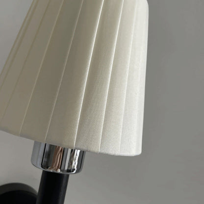 French Fabric Shade Iron Wood 1-Light Wall Sconce Lamp