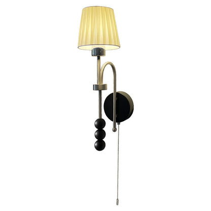 French Fabric Shade Iron Wood 1-Light Wall Sconce Lamp