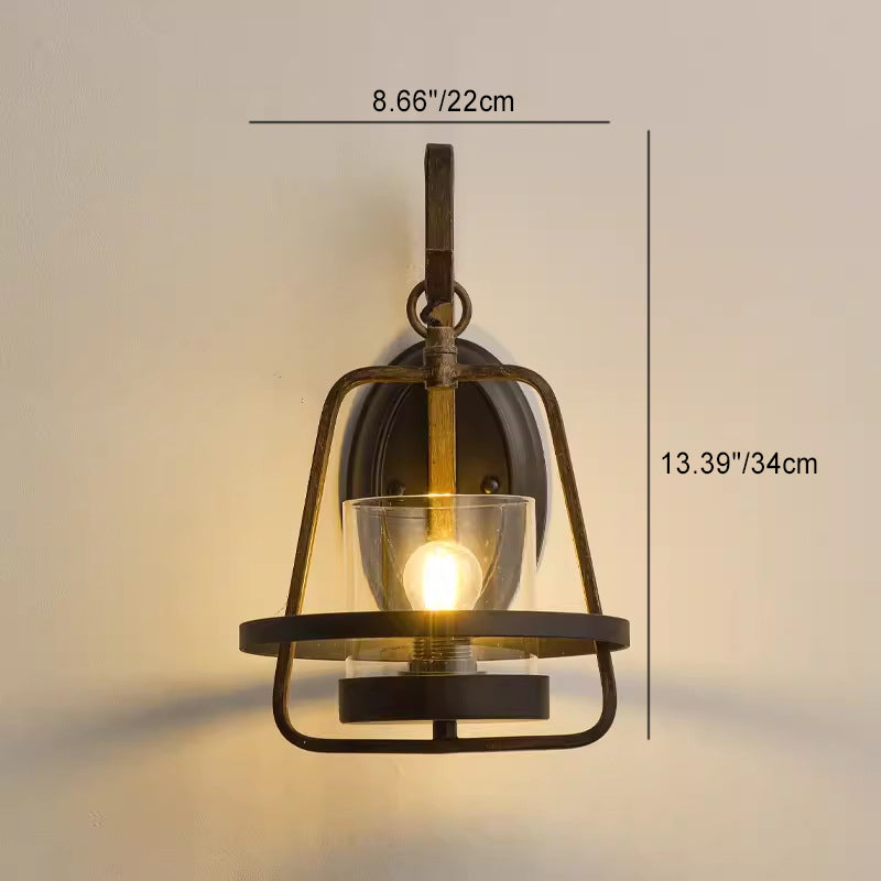 Farmhouse Iron Frame Glass 1-Light Wall Sconce Lamp