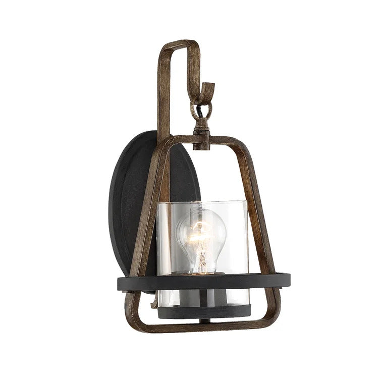 Farmhouse Iron Frame Glass 1-Light Wall Sconce Lamp