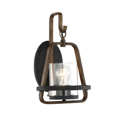 Farmhouse Iron Frame Glass 1-Light Wall Sconce Lamp