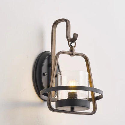 Farmhouse Iron Frame Glass 1-Light Wall Sconce Lamp