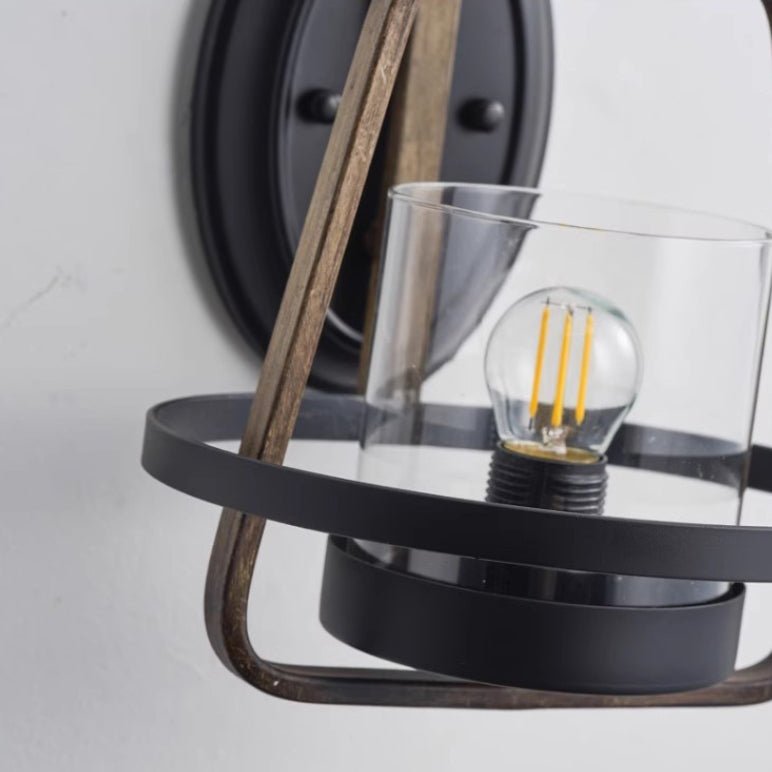 Farmhouse Iron Frame Glass 1-Light Wall Sconce Lamp