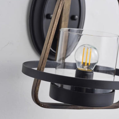 Farmhouse Iron Frame Glass 1-Light Wall Sconce Lamp
