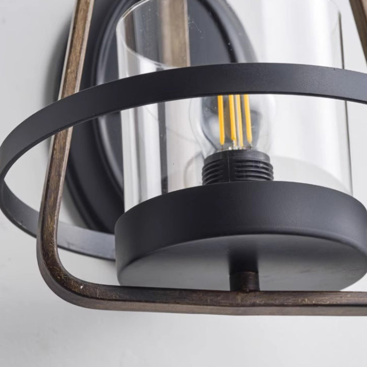 Farmhouse Iron Frame Glass 1-Light Wall Sconce Lamp