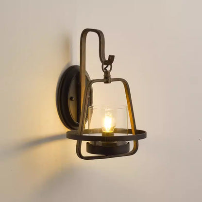 Farmhouse Iron Frame Glass 1-Light Wall Sconce Lamp