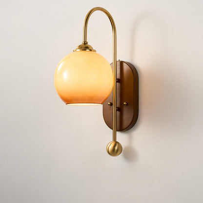 French Round Shade Metal Wood 1-Light Wall Sconce Lamp